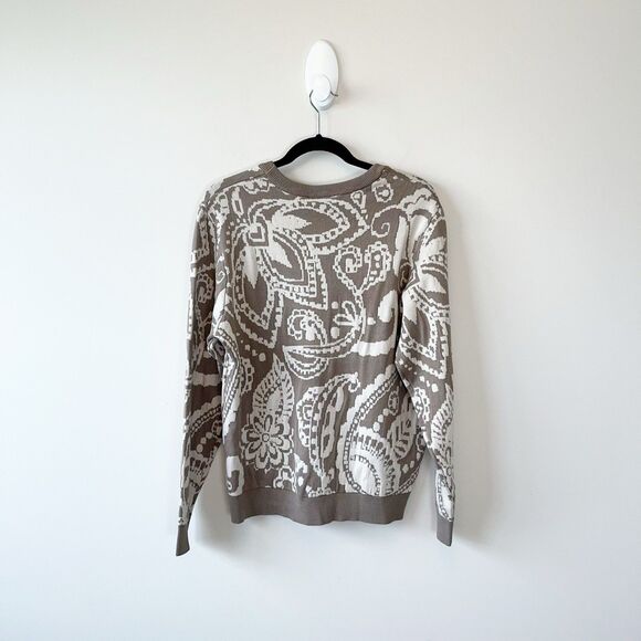 Isolde Paisley Print Stretch Knit Jumper Sweater Brown Cream Size Large NWT's - Picture 2 of 9